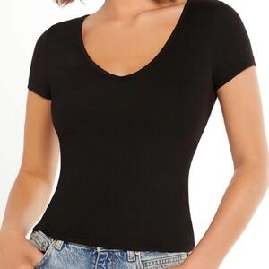 Black V-neck Short Sleeve Top